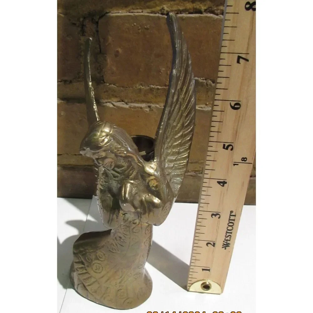 SOLID BRASS ANGEL CANDLE HOLDER VINTAGE RELIGION CHRISTIAN CHRISTMAS WINGS
